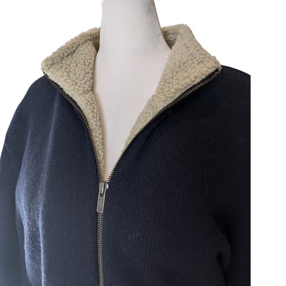 Vintage  L.L. Bean Knit Lambswool Shearling Zip Up Jacket Large Regular - Picture 3 of 6
